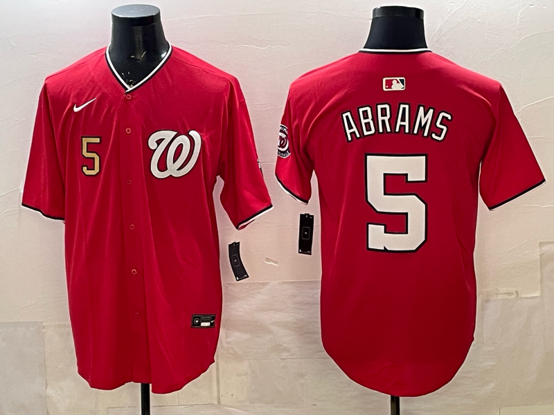 Men 2025 Washington Nationals #5 Abrams red Nike jersey20260010